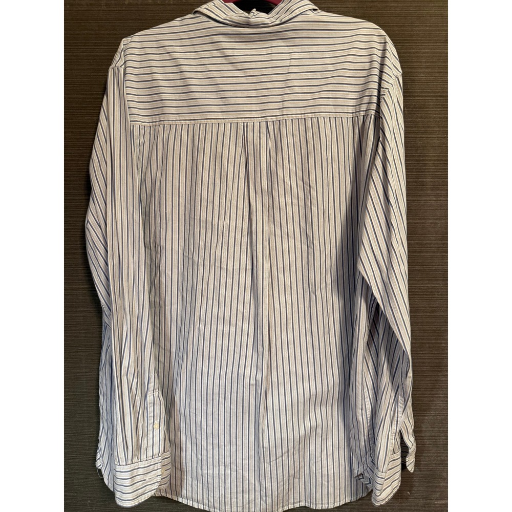 Chaps Mens Long Sleeve Striped Button Down Shirt Blue Brown White Size L - Picture 3 of 7